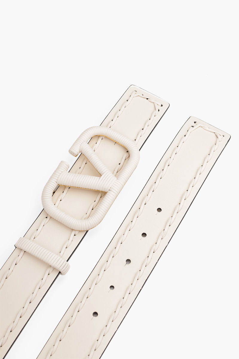 VALENTINO Women VLogo Signature Stitch Belt 4cm in Light Ivory Leather 2