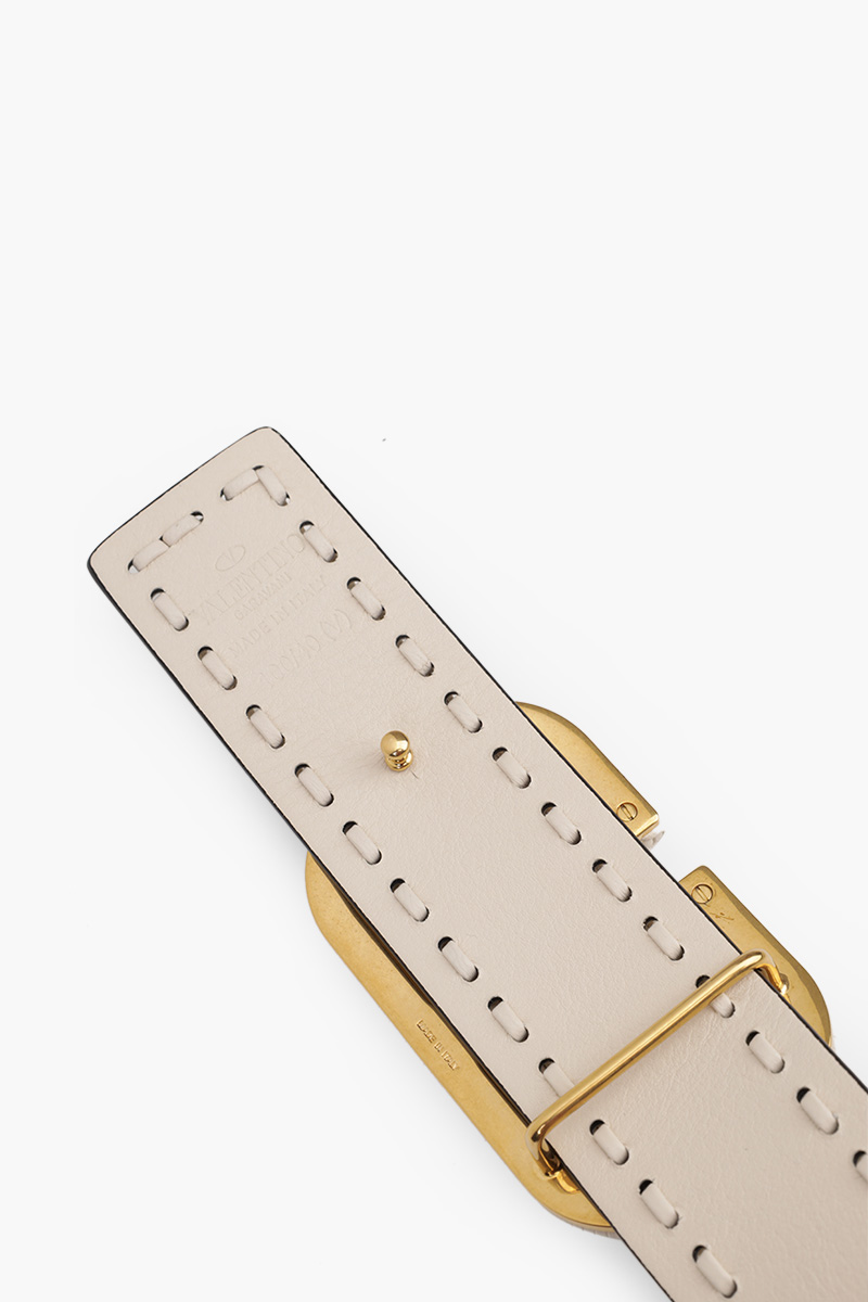 VALENTINO Women VLogo Signature Stitch Belt 4cm in Light Ivory Leather 3