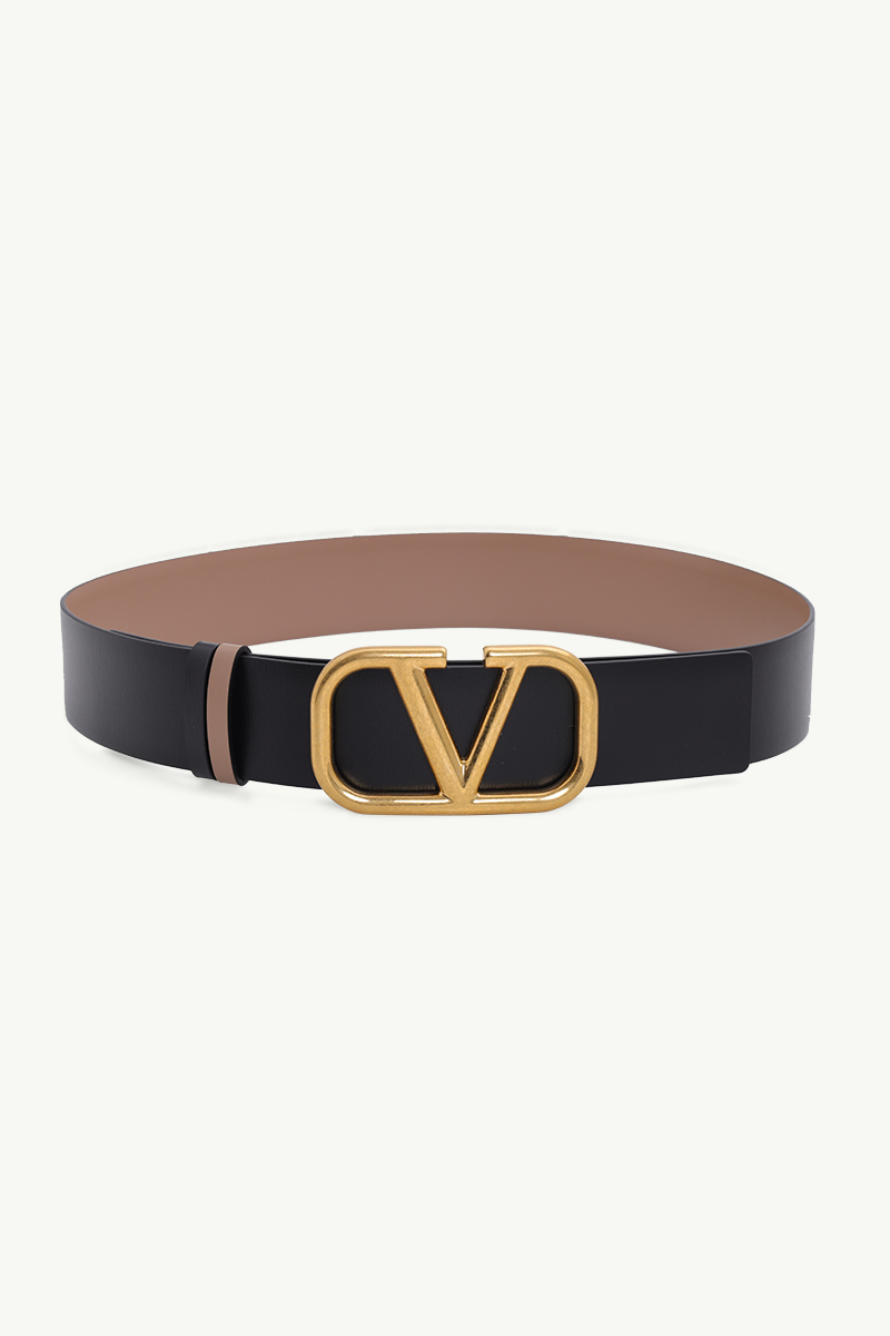 VALENTINO Reversible Belt 4cm in Black/Rose Cannelle Leather with VLogo Buckle 0