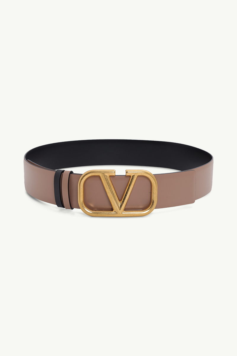 VALENTINO Reversible Belt 4cm in Black/Rose Cannelle Leather with VLogo Buckle 1