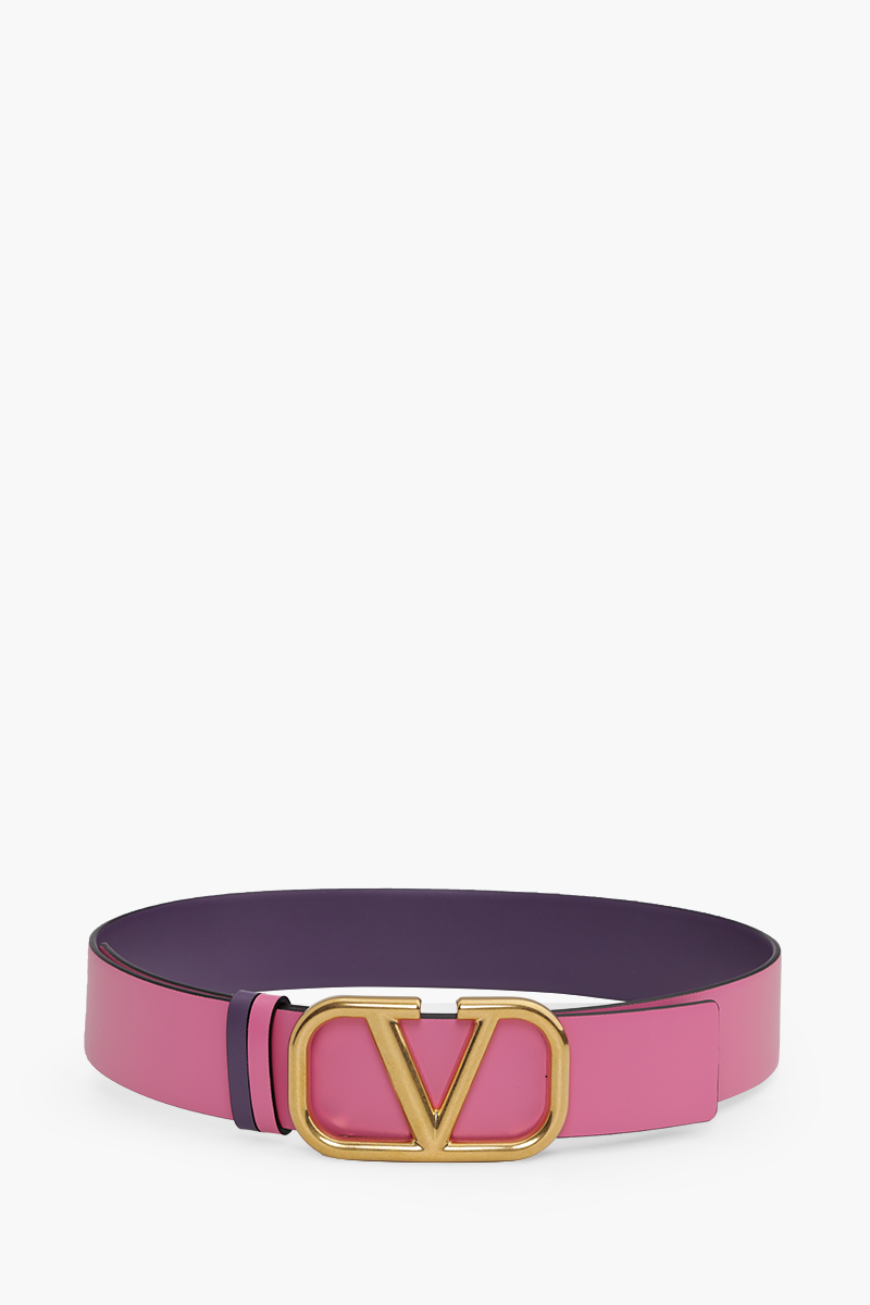 VALENTINO Reversible Belt 4cm in Pink/Purple Leather with VLogo Buckle 0