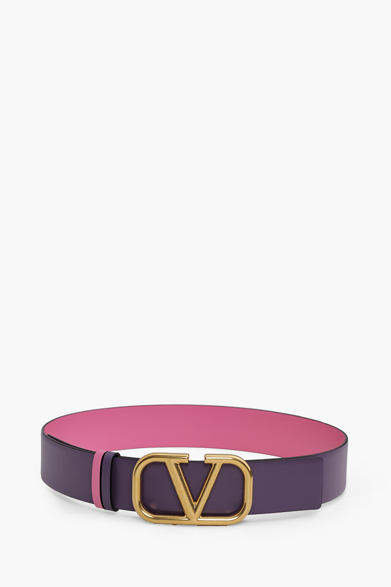 VALENTINO Reversible Belt 4cm in Pink/Purple Leather with VLogo Buckle 1