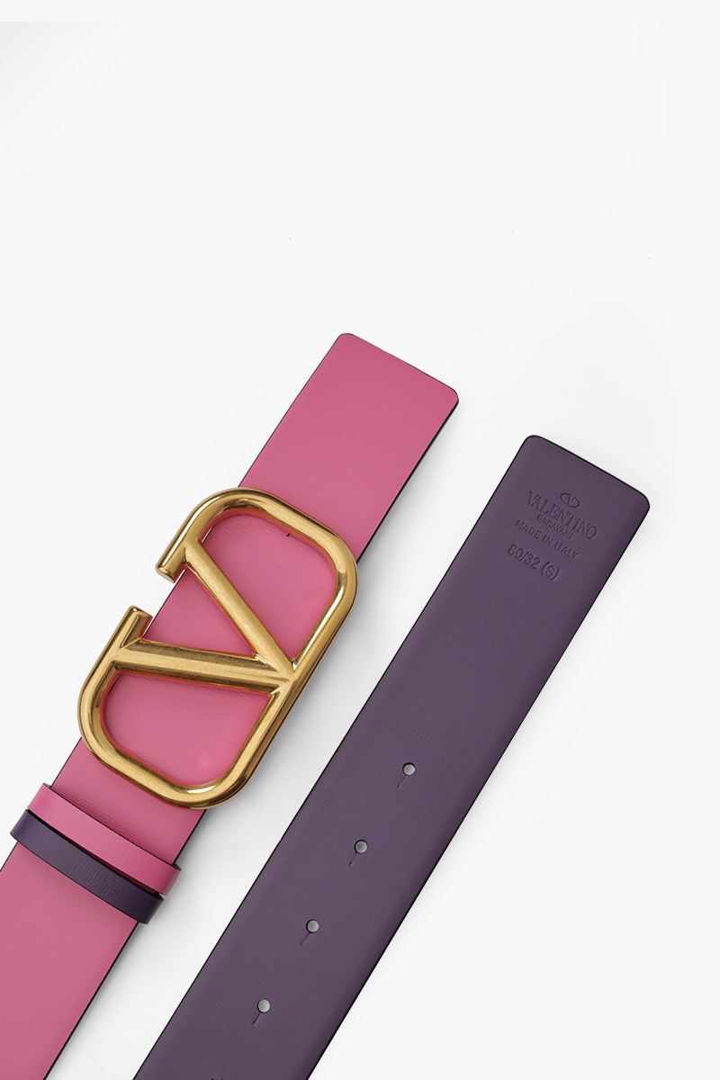 VALENTINO Reversible Belt 4cm in Pink/Purple Leather with VLogo Buckle 2