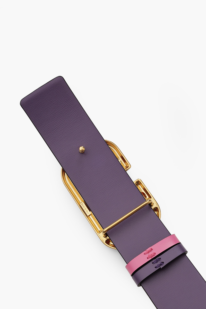 VALENTINO Reversible Belt 4cm in Pink/Purple Leather with VLogo Buckle 3