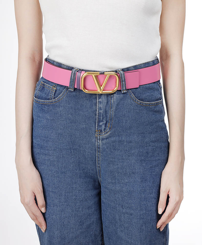 VALENTINO Reversible Belt 4cm in Pink/Purple Leather with VLogo Buckle 4