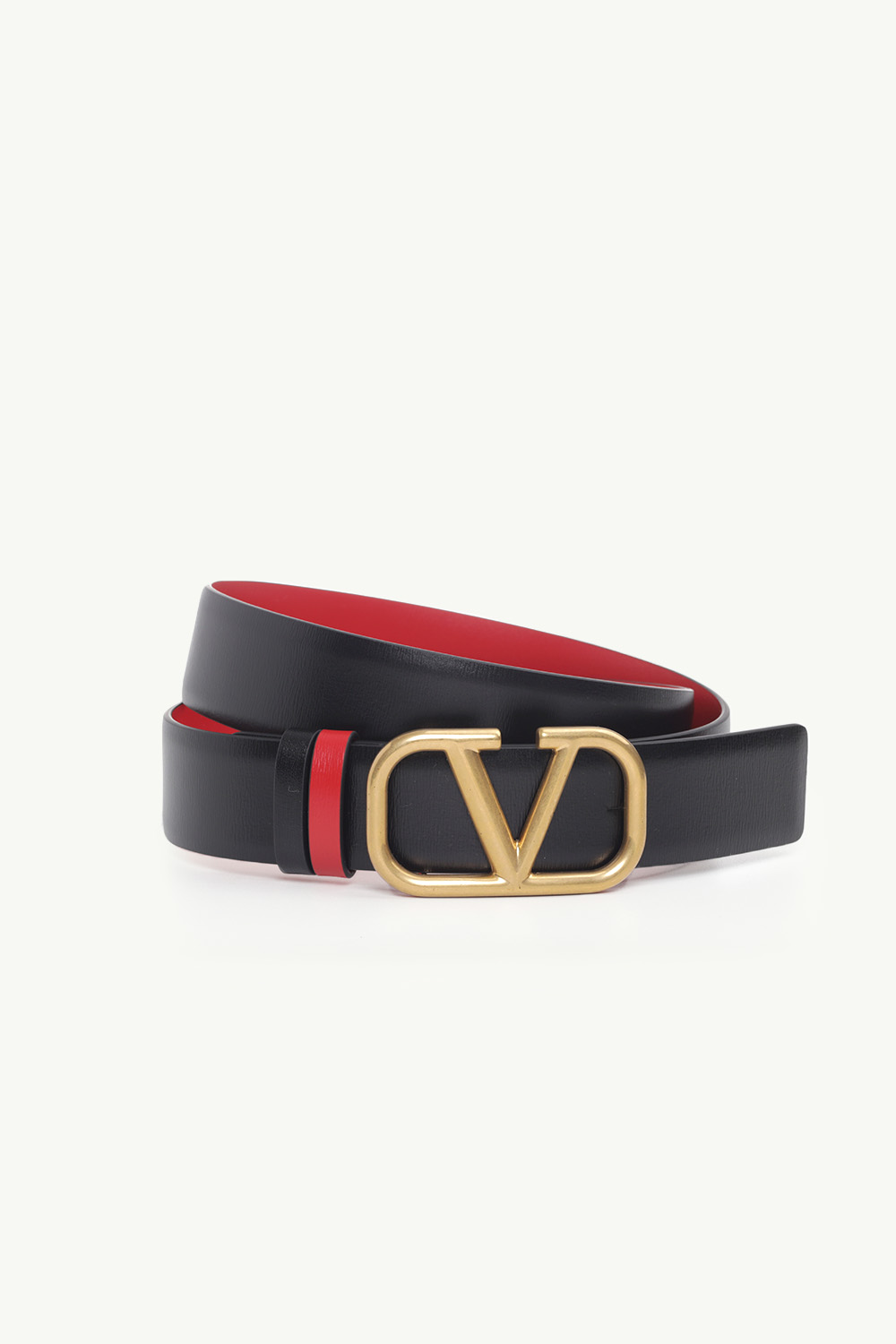 VALENTINO VLogo Signature Reversible Belt 30mm in Black/Pure Red Glossy Calfskin 0