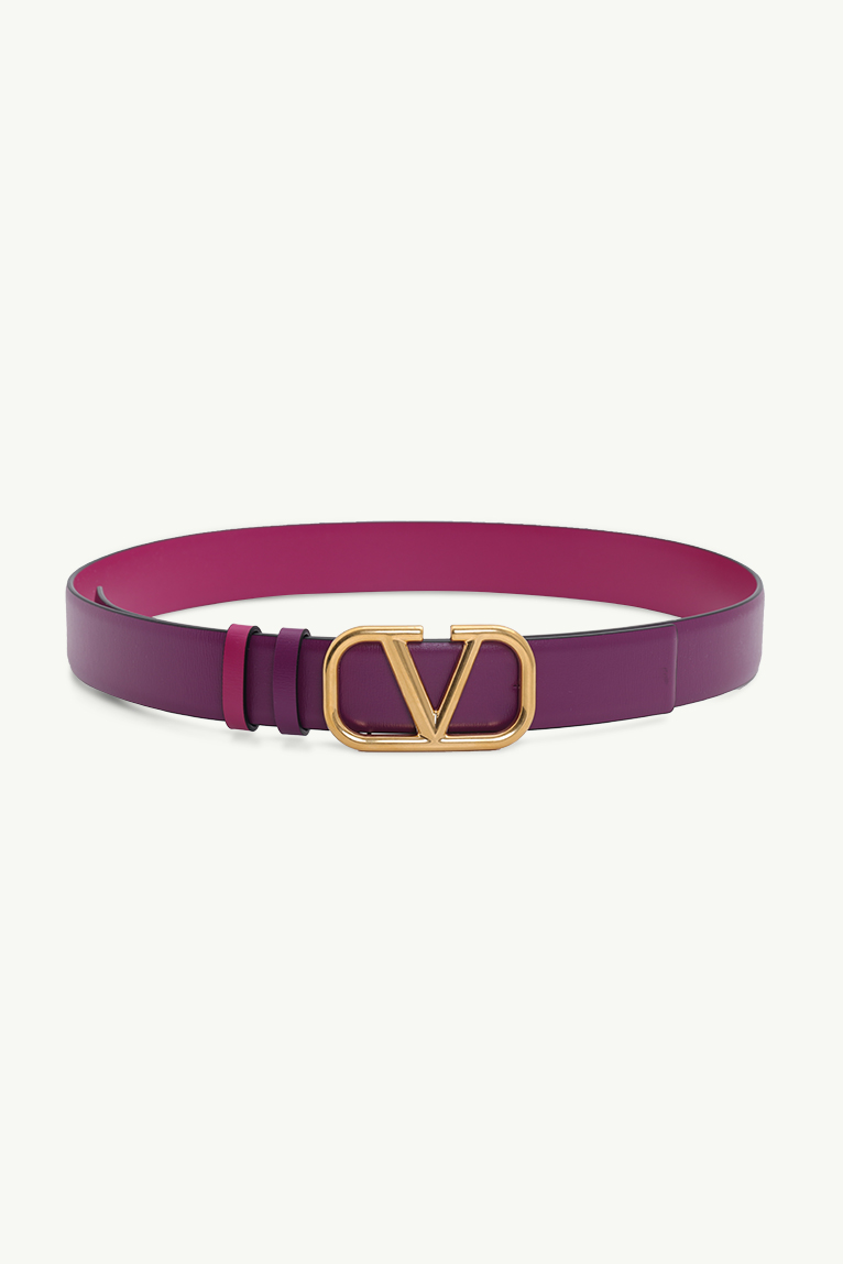 VALENTINO VLogo Signature Reversible Belt 30mm in Purple/Pink Glossy Calfskin 0