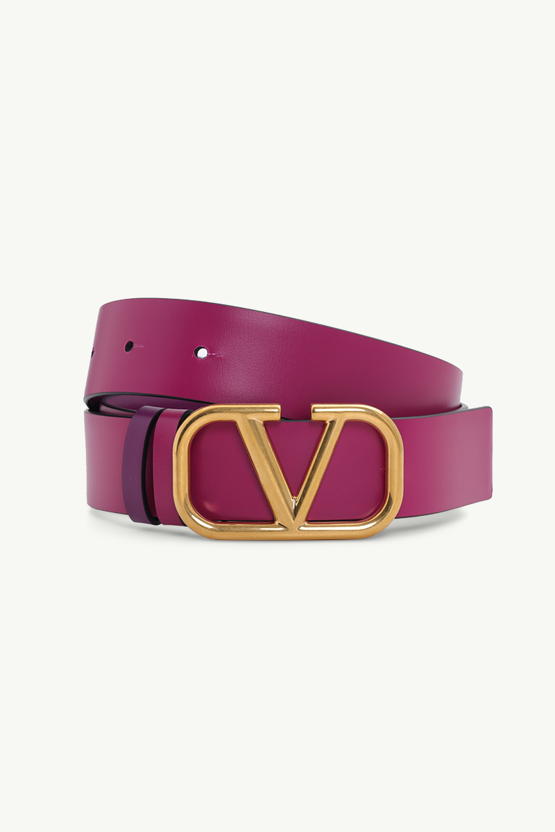 VALENTINO VLogo Signature Reversible Belt 30mm in Purple/Pink Glossy Calfskin 1