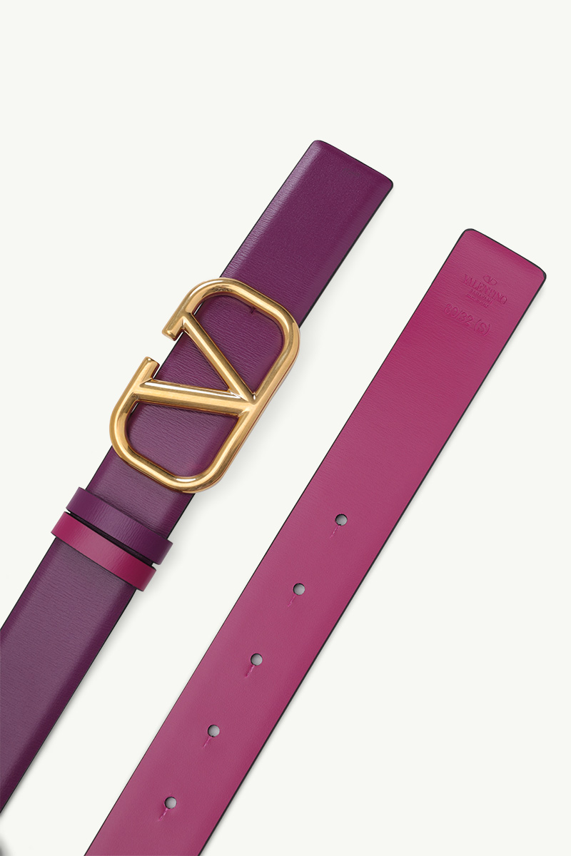 VALENTINO VLogo Signature Reversible Belt 30mm in Purple/Pink Glossy Calfskin 2