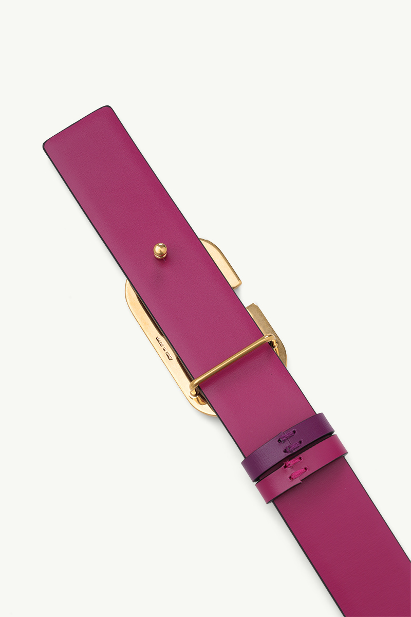 VALENTINO VLogo Signature Reversible Belt 30mm in Purple/Pink Glossy Calfskin 3