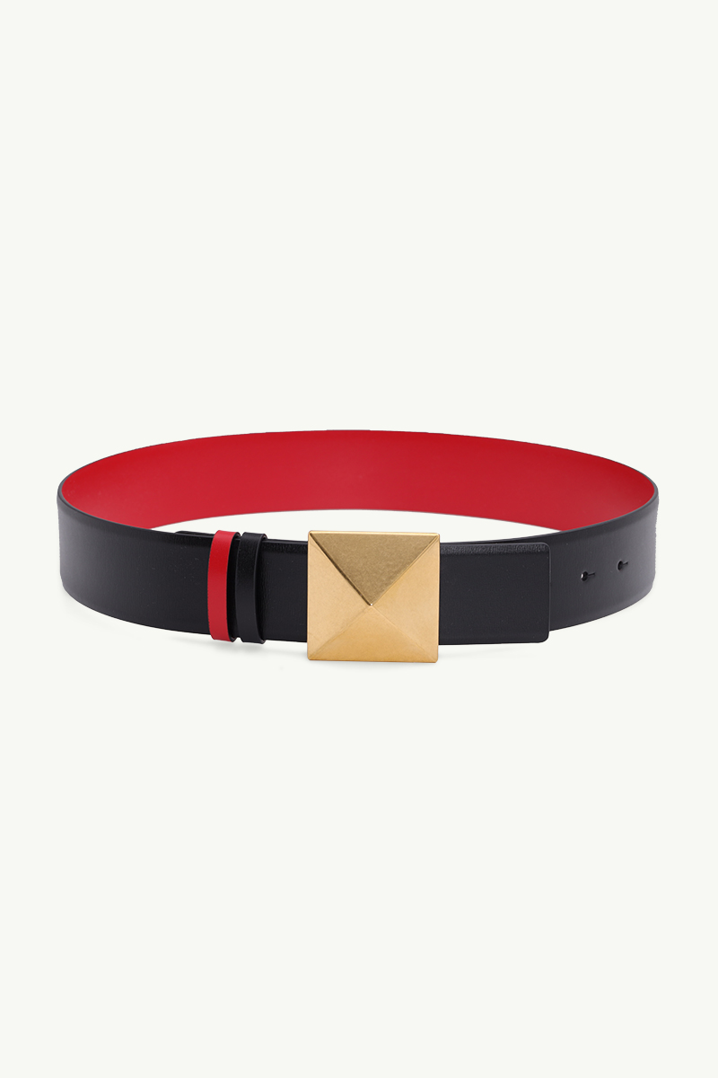 VALENTINO One Stud Reversible Belt 40mm in Black/Pure Red Calfskin 0