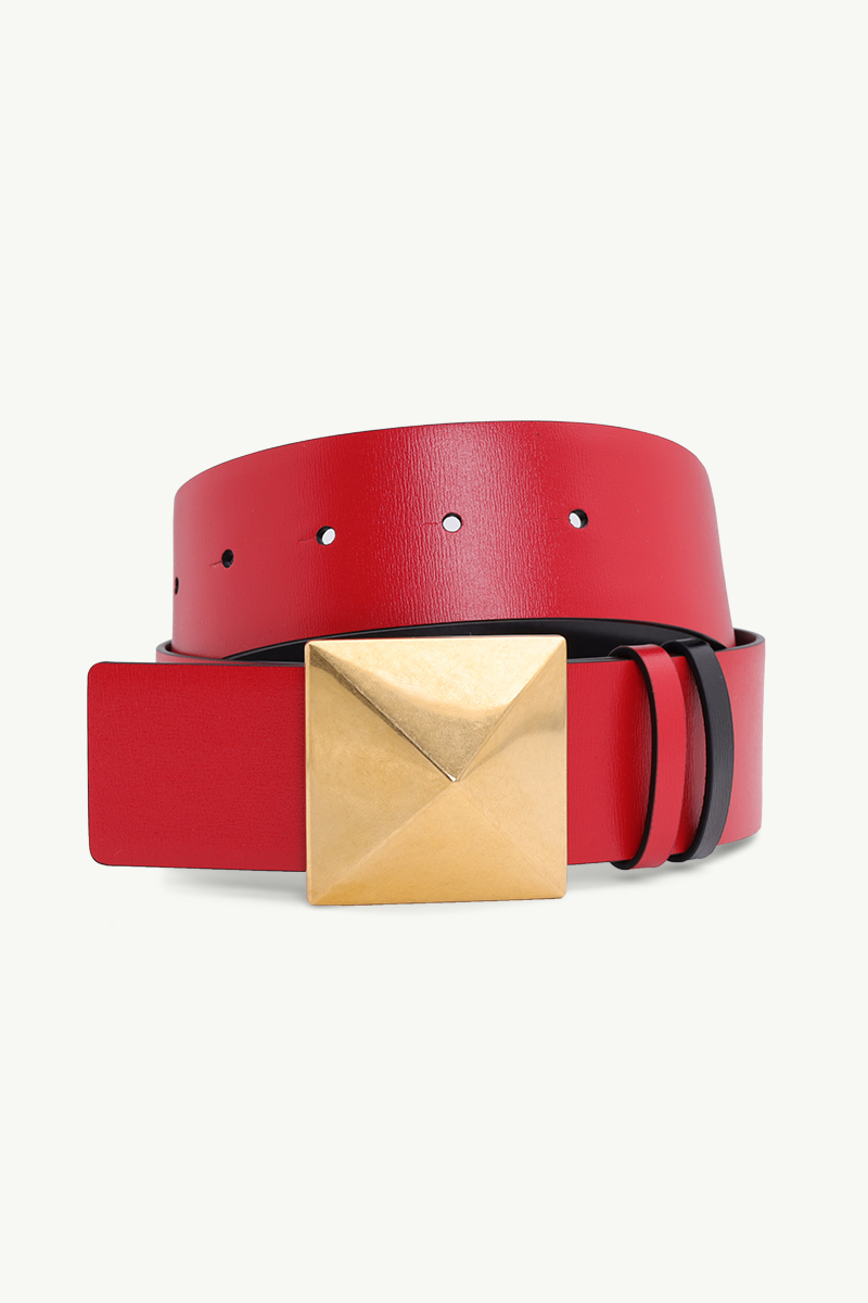 VALENTINO One Stud Reversible Belt 40mm in Black/Pure Red Calfskin 1