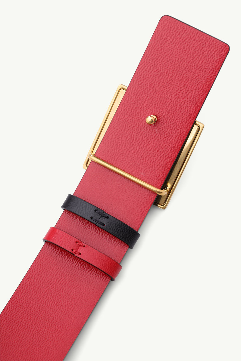 VALENTINO One Stud Reversible Belt 40mm in Black/Pure Red Calfskin 3