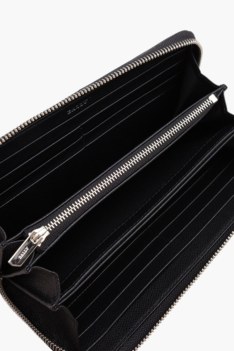 BALLY Telen Zip Around Wallet in Black Bovine Leather with Stripe 3