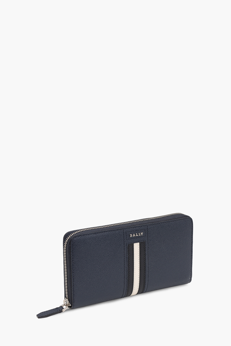 BALLY Telen Zip Around Wallet in New Blue Bovine Leather with Stripe 2