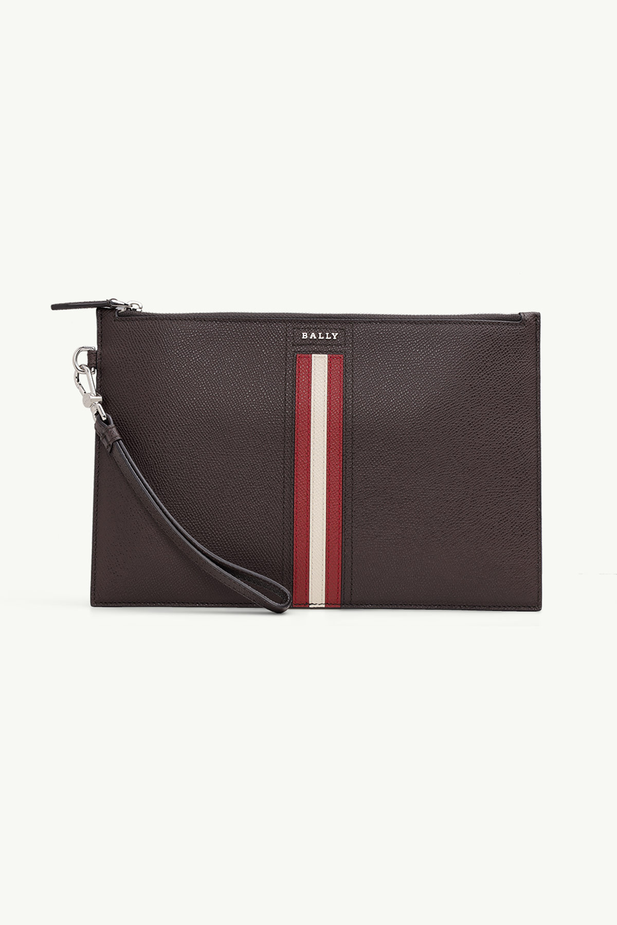 BALLY Men Tenery Clutch in Coffee with Red/White Stripe 0