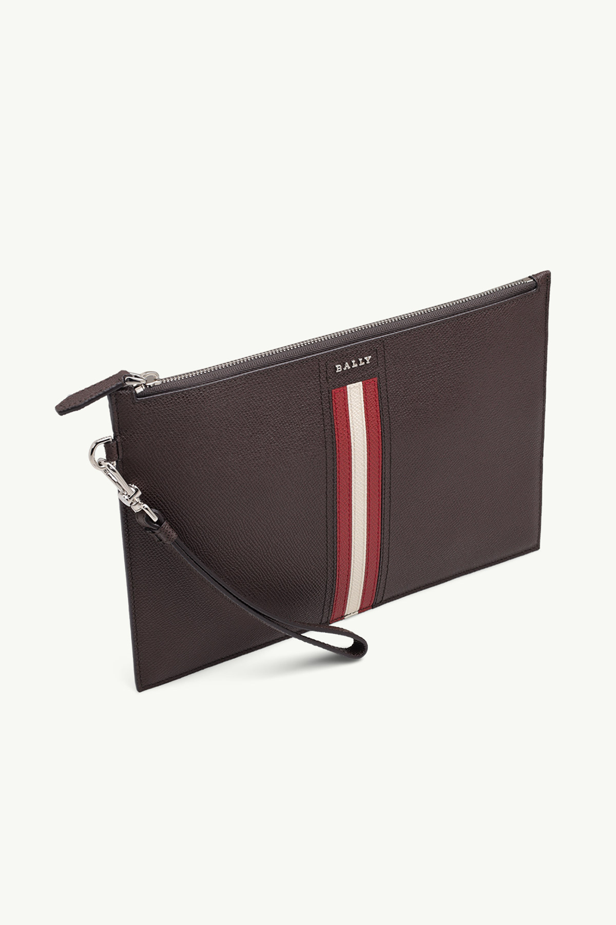 BALLY Men Tenery Clutch in Coffee with Red/White Stripe 2