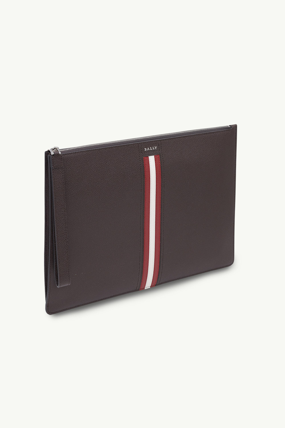 BALLY Men Thalden Clutch in Coffee/Red/White Bovine Leather with Stripe 2