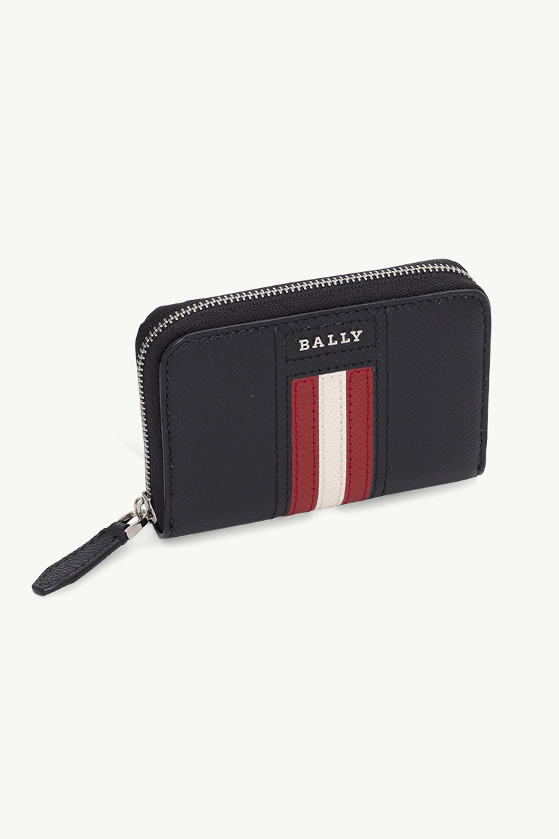 BALLY Tivy Coin Wallet in Black Embossed Bovine Leather with Stripe 2