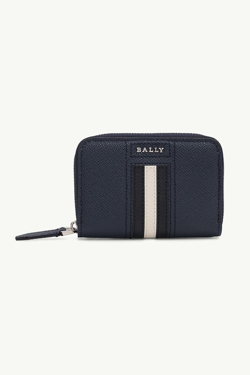 BALLY Tivy Coin Wallet in Navy Embossed Bovine Leather with Stripe 0