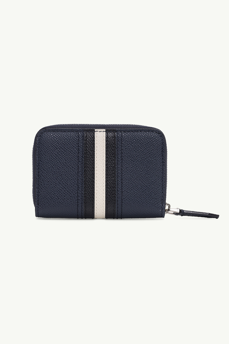 BALLY Tivy Coin Wallet in Navy Embossed Bovine Leather with Stripe 1