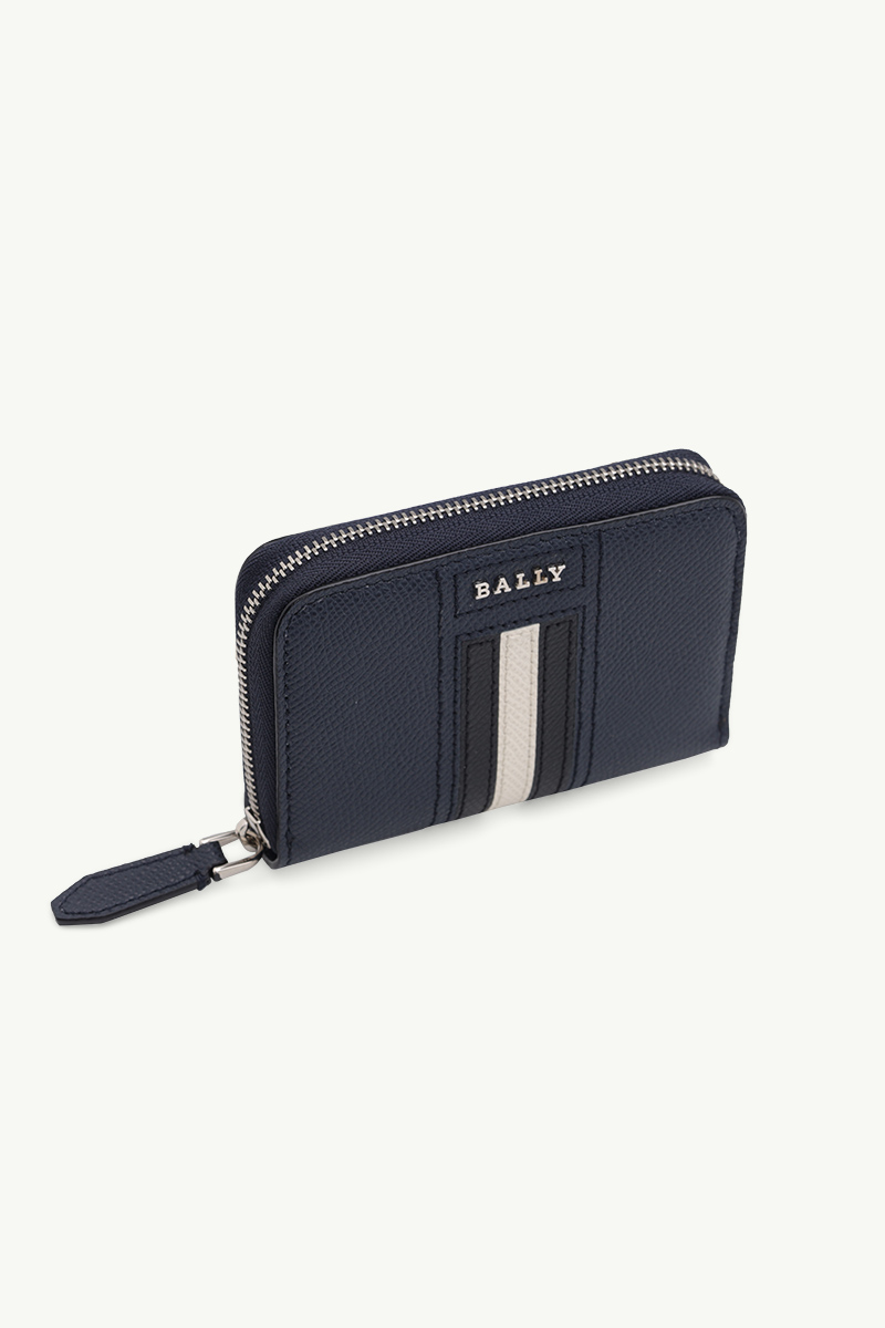 BALLY Tivy Coin Wallet in Navy Embossed Bovine Leather with Stripe 2