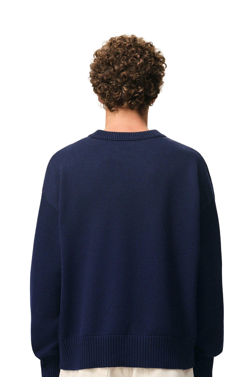 AMI Unisex Ami De Coeur Crewneck Sweater in Ink/Off White Wool-Cotton 2