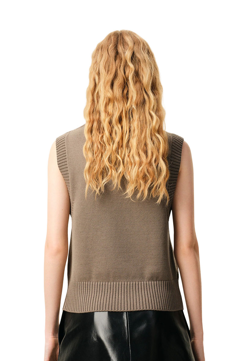 AMI Unisex Ami De Coeur Sleeveles Sweater in Taupe Beige/Off White Wool-Cotton 2
