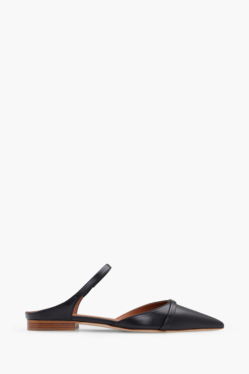 MALONE SOULIERS Uma Flat Mules in Black Nappa 0