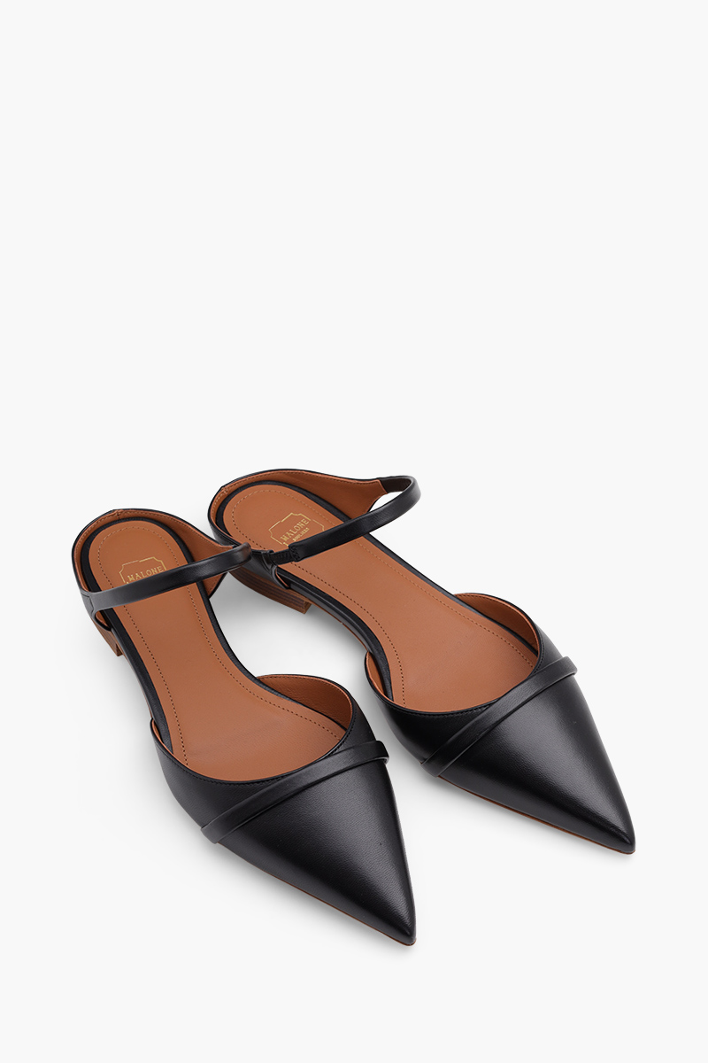 MALONE SOULIERS Uma Flat Mules in Black Nappa 1