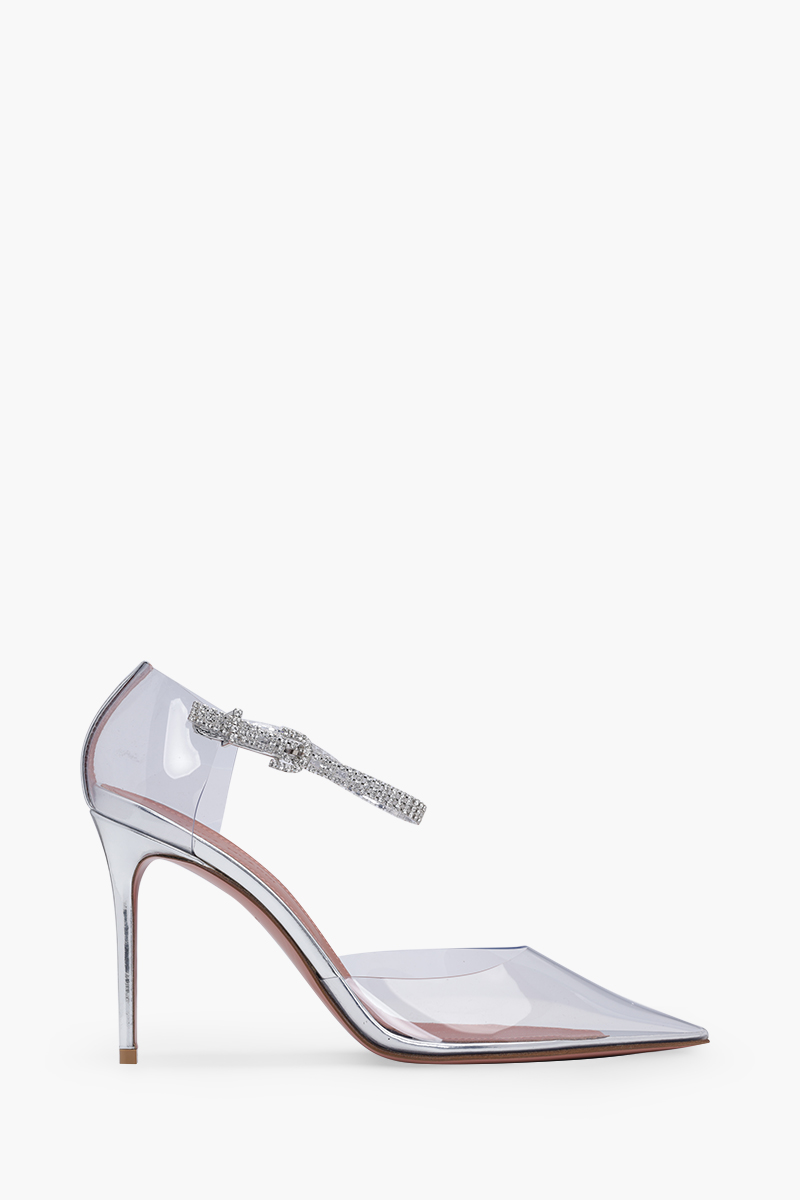 AMINA MUADDI Women Ursina Ankle Strap Pumps 95mm in Transparent with Crystals 0