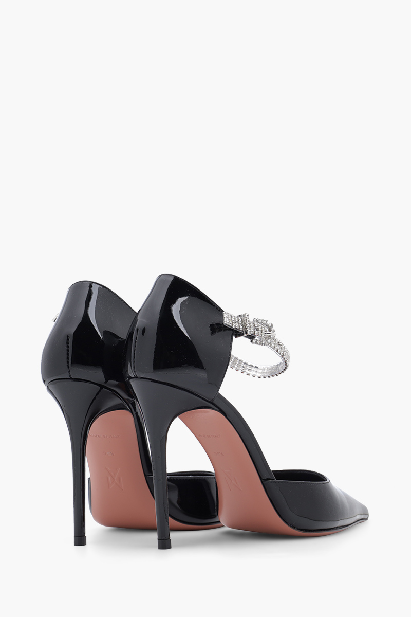 AMINA MUADDI Women Ursina Ankle Strap Pumps 105mm Black Patent with Crystals 2