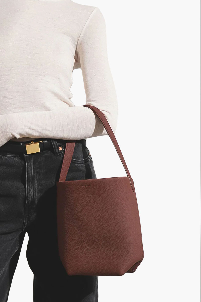 THE ROW Small N/S Park Tote Bag in Cognac Grained Clafskin 3