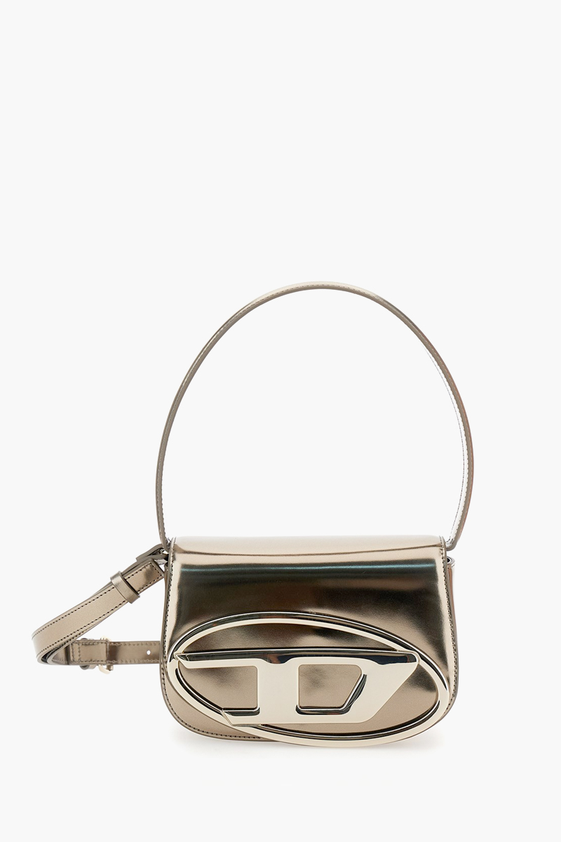 DIESEL 1DR Iconic Top Handle Shoulder Bag in Platinum Grey Mirrored Leather 0