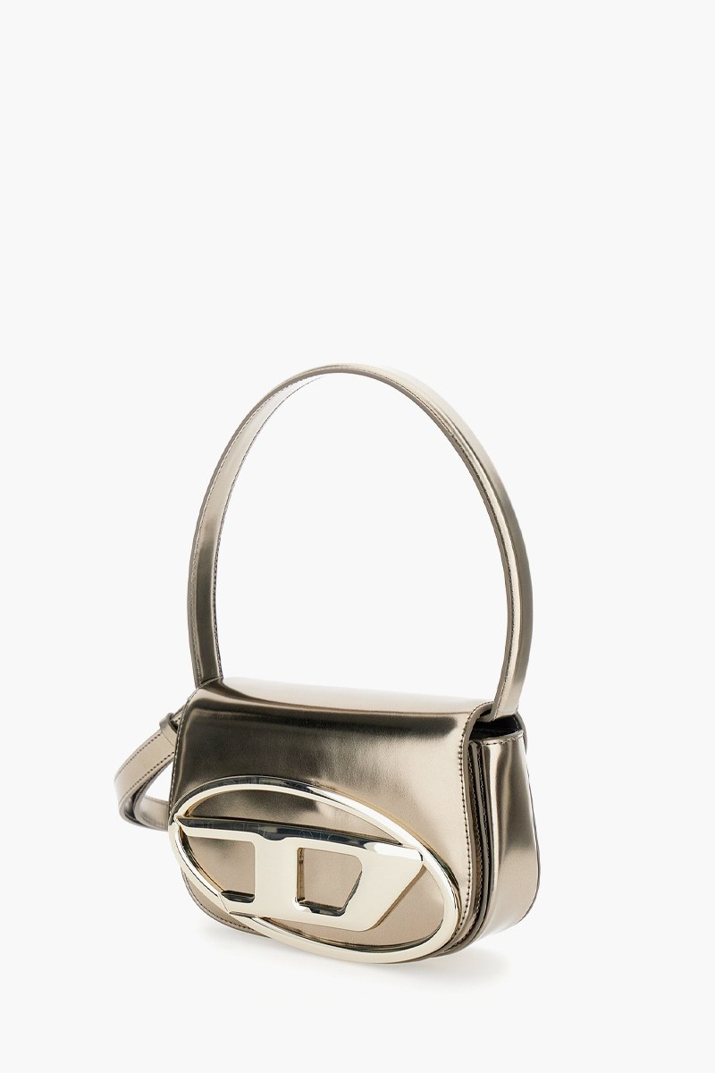 DIESEL 1DR Iconic Top Handle Shoulder Bag in Platinum Grey Mirrored Leather 1