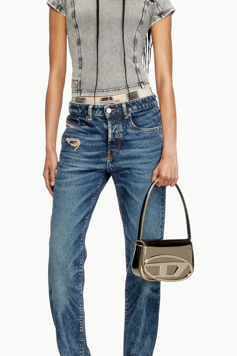 DIESEL 1DR Iconic Top Handle Shoulder Bag in Platinum Grey Mirrored Leather 3