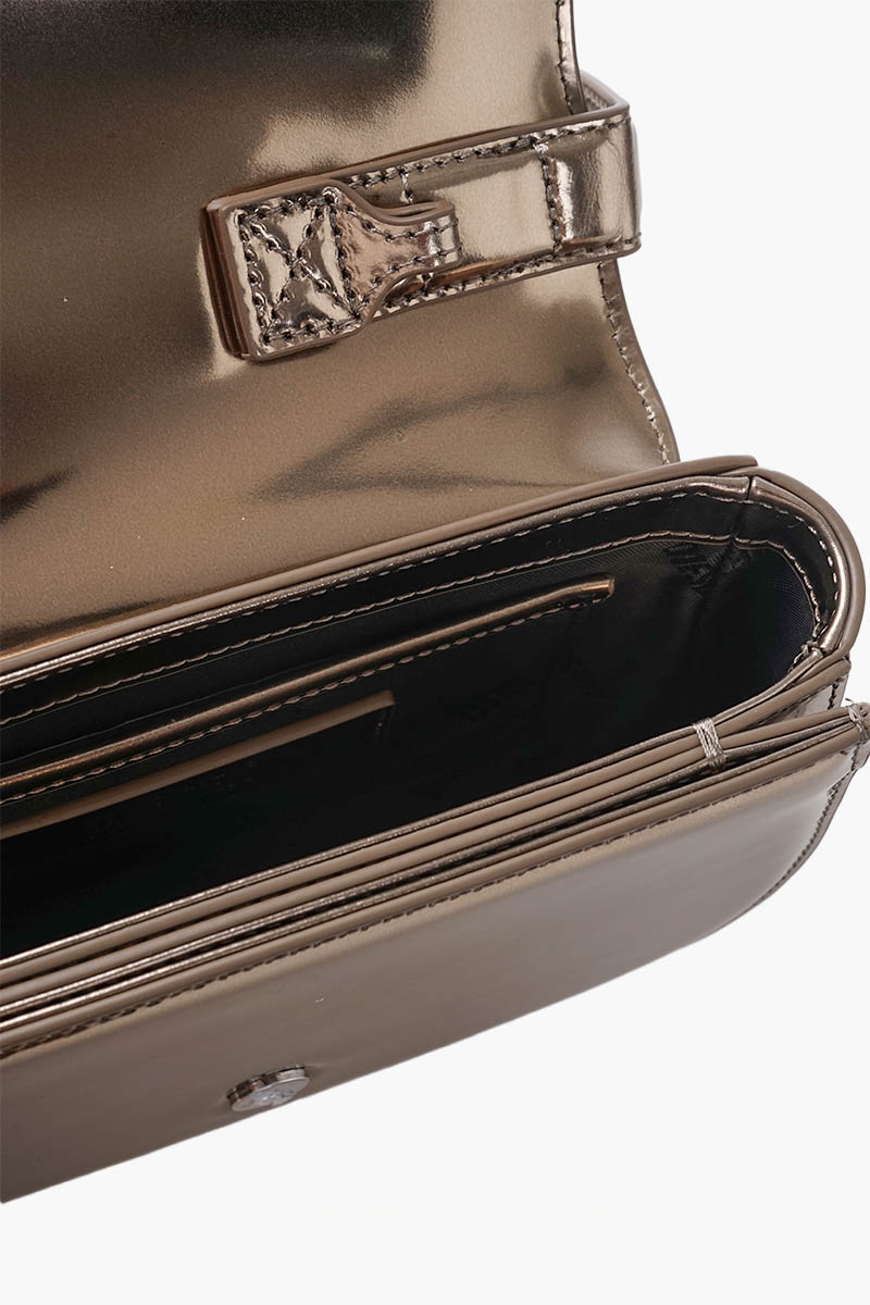 DIESEL 1DR Iconic Top Handle Shoulder Bag in Platinum Grey Mirrored Leather 4
