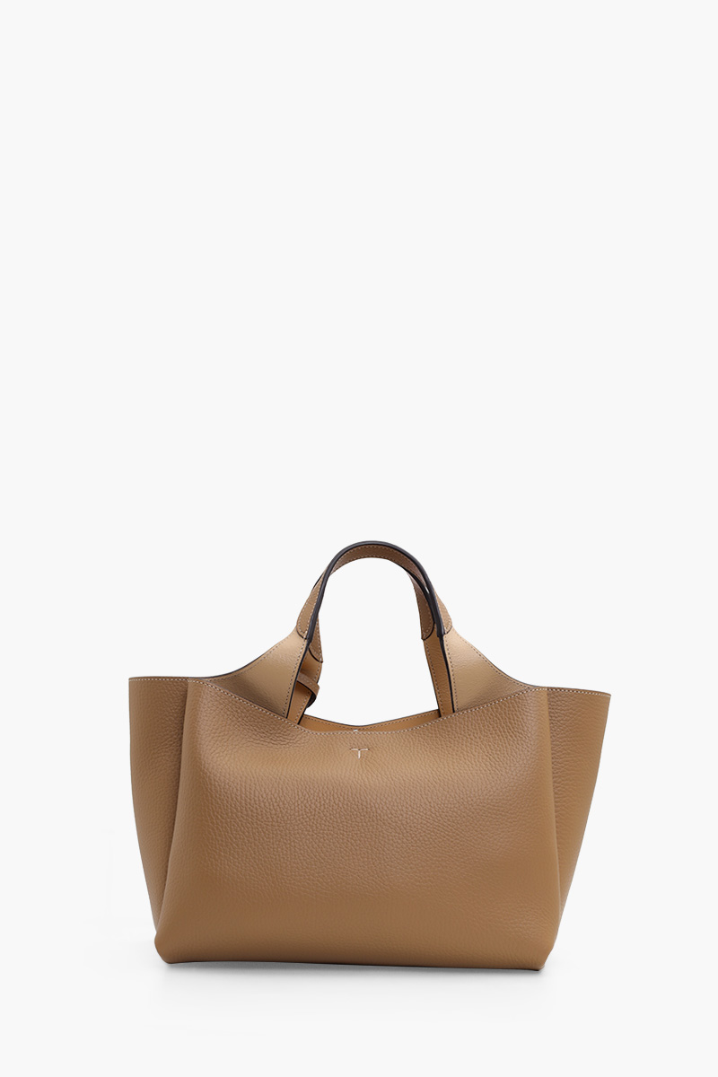 TOD'S Mini Logo Stamped Shoulder Bag in Natural Brown Grain Leather with Metal Decoration 1