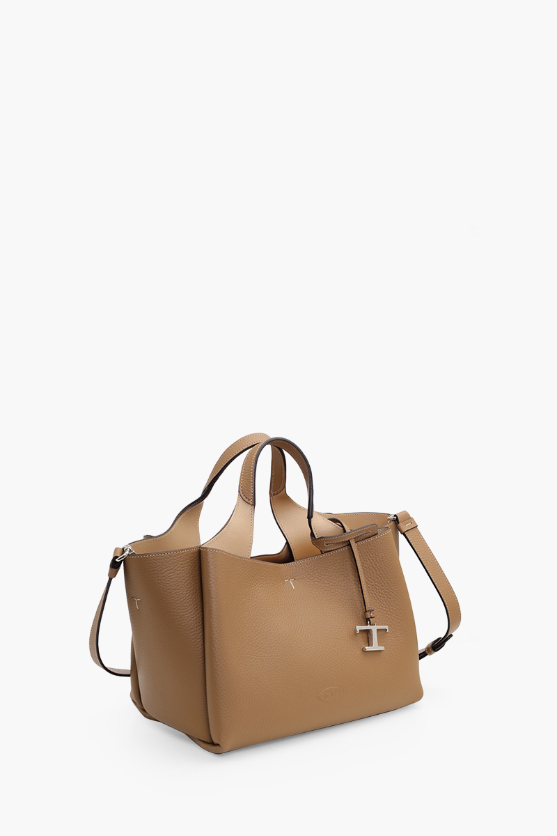 TOD'S Mini Logo Stamped Shoulder Bag in Natural Brown Grain Leather with Metal Decoration 2