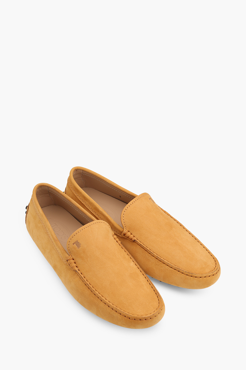 TOD'S Men Gommino Driving Shoes in Yellow Nubuck with Stamped Monogram 1