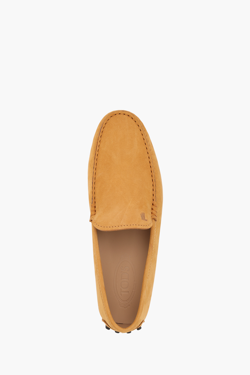 TOD'S Men Gommino Driving Shoes in Yellow Nubuck with Stamped Monogram 3