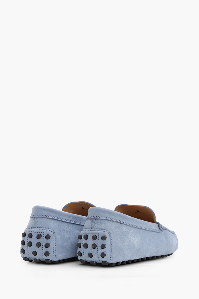 TOD'S Men Gommino Driving Shoes in Light Blue Nubuck with Stamped Monogram 2