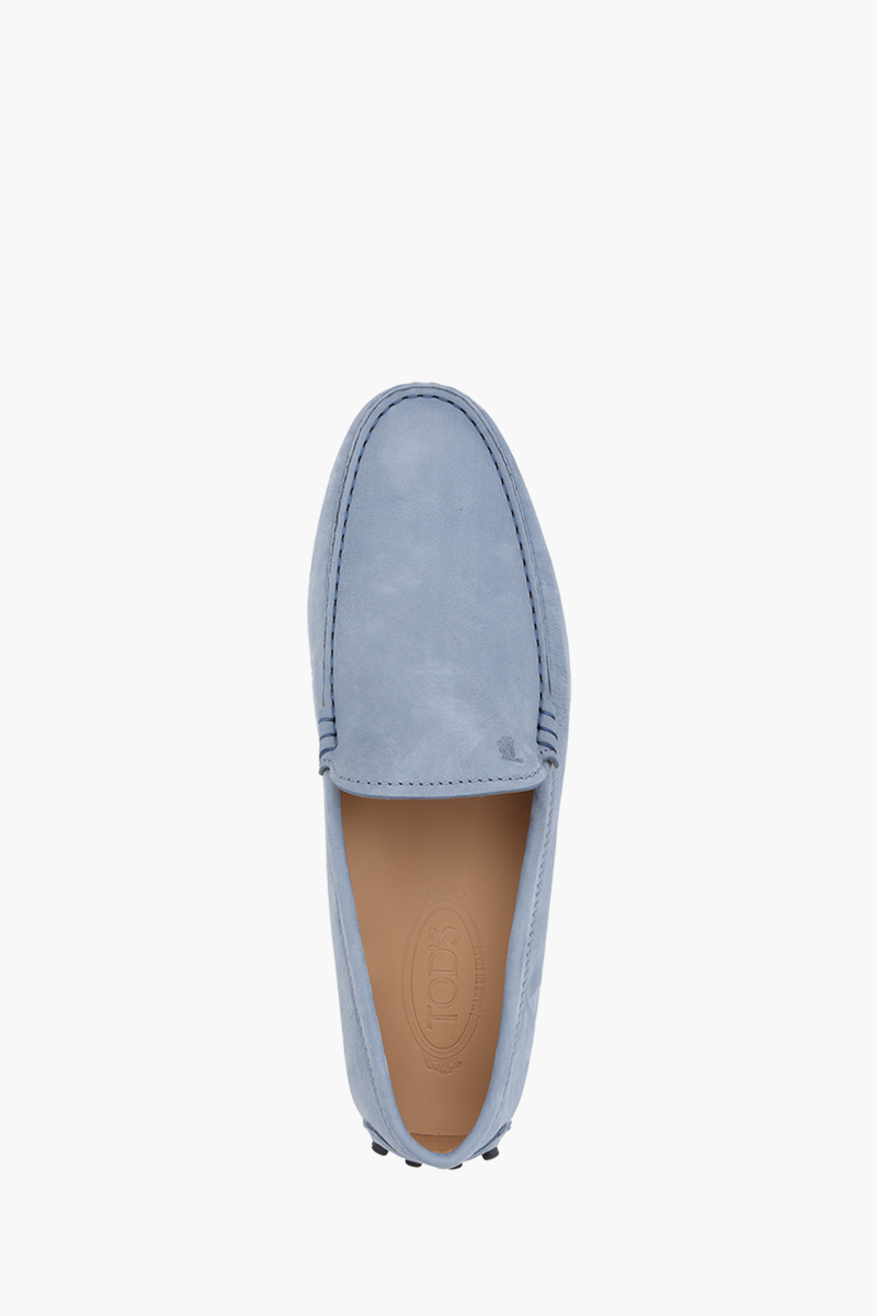 TOD'S Men Gommino Driving Shoes in Light Blue Nubuck with Stamped Monogram 3