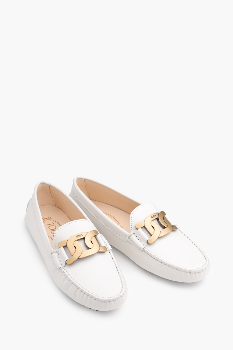 TOD'S Women Kate Gommino Driving Shoes in Off White Leather 1