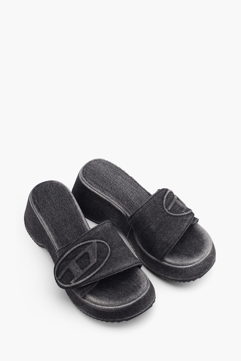 DIESEL SA-OVAL D PF W Sandals in Black Cotton Denim 1