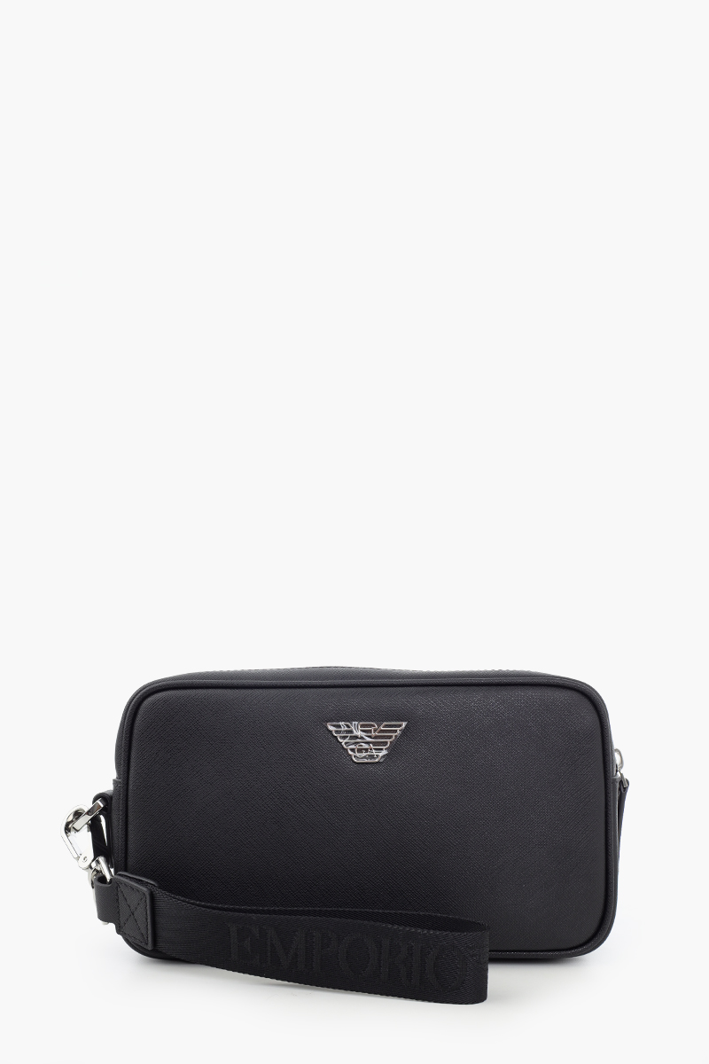 EMPORIO ARMANI Eagle Plate Washbag in Black Saffiano Leather 0