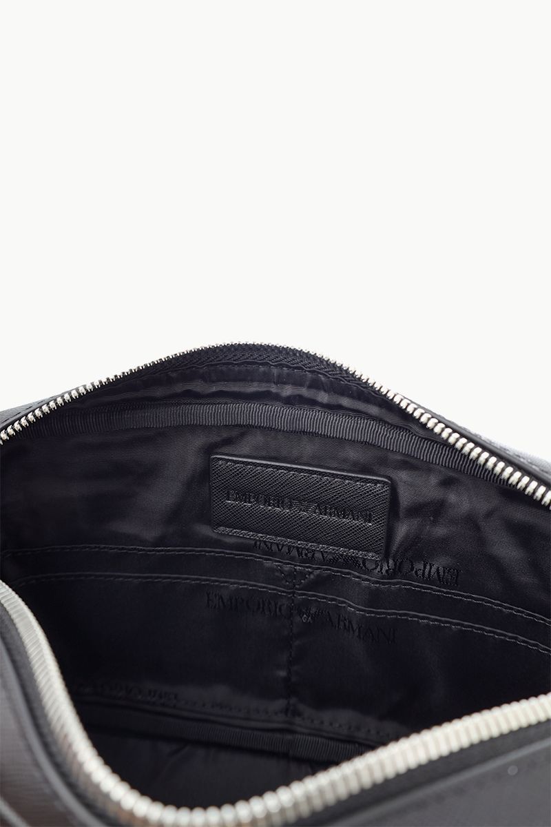 EMPORIO ARMANI Eagle Plate Washbag in Black Saffiano Leather 3