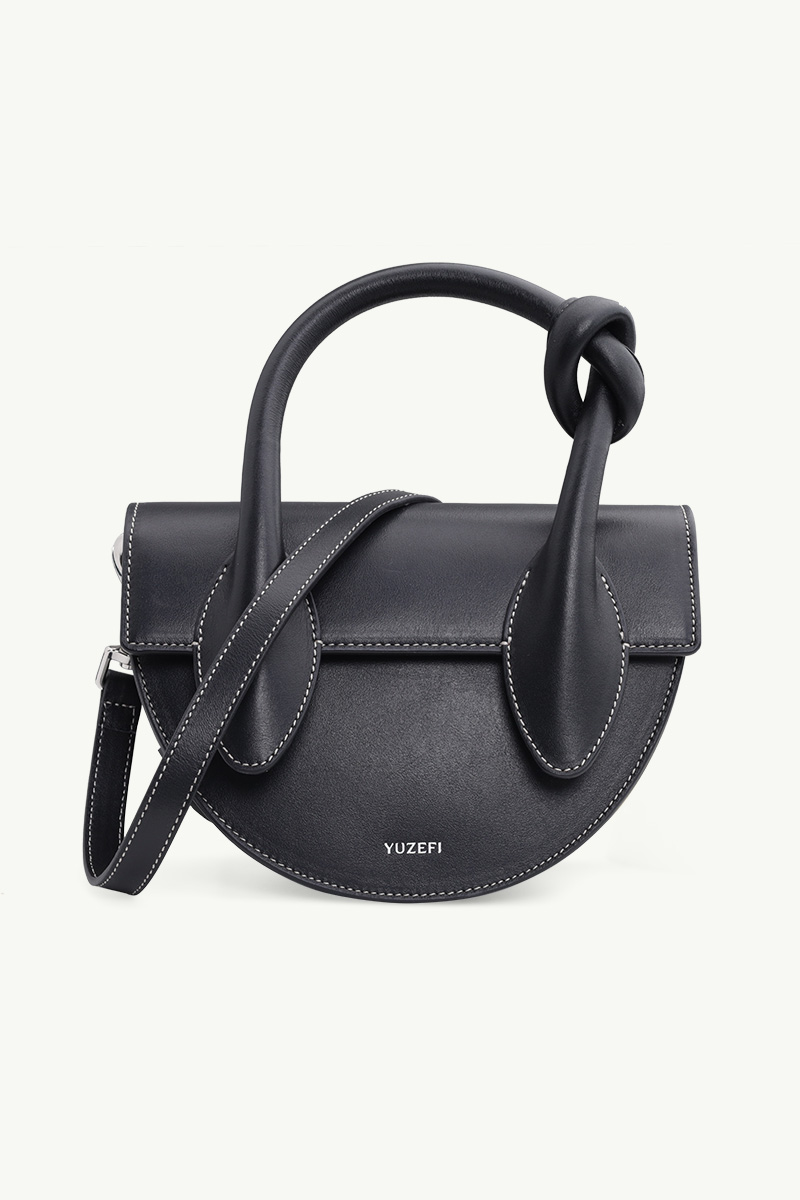 YUZEFI Pretzel Twisted Top Handle Bag in Black with Removable Strap 0