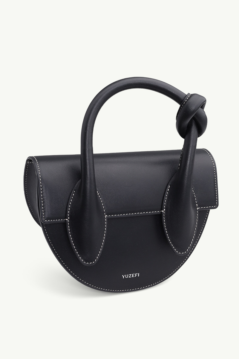 YUZEFI Pretzel Twisted Top Handle Bag in Black with Removable Strap 2