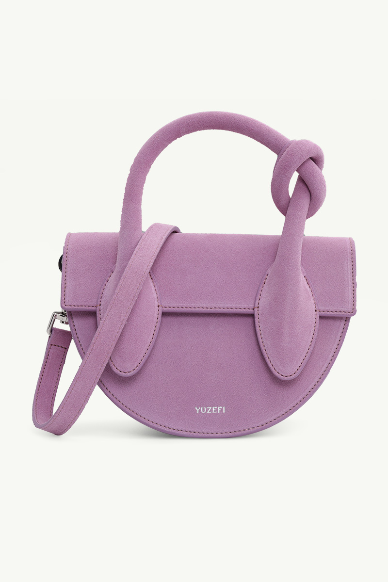 YUZEFI Pretzel Knotted Tote Bag in Orchid Suede 0
